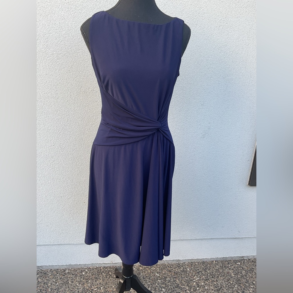 Chaps Stunning Petites Royal Blue Sleeveless Side Knotted Dress.
